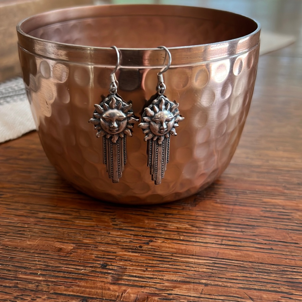 Silver Sun Face Earrings